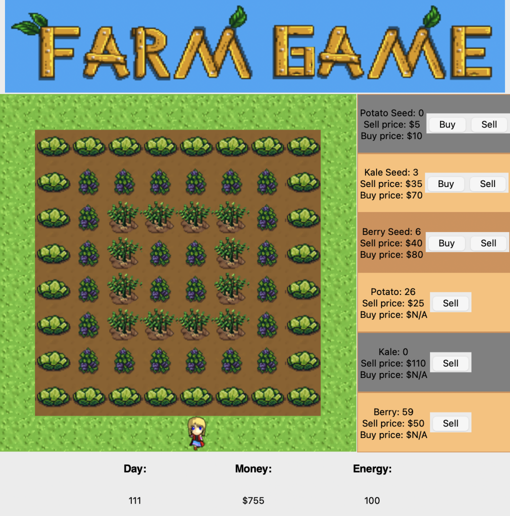 Created a Python-based farm simulation game with a custom GUI